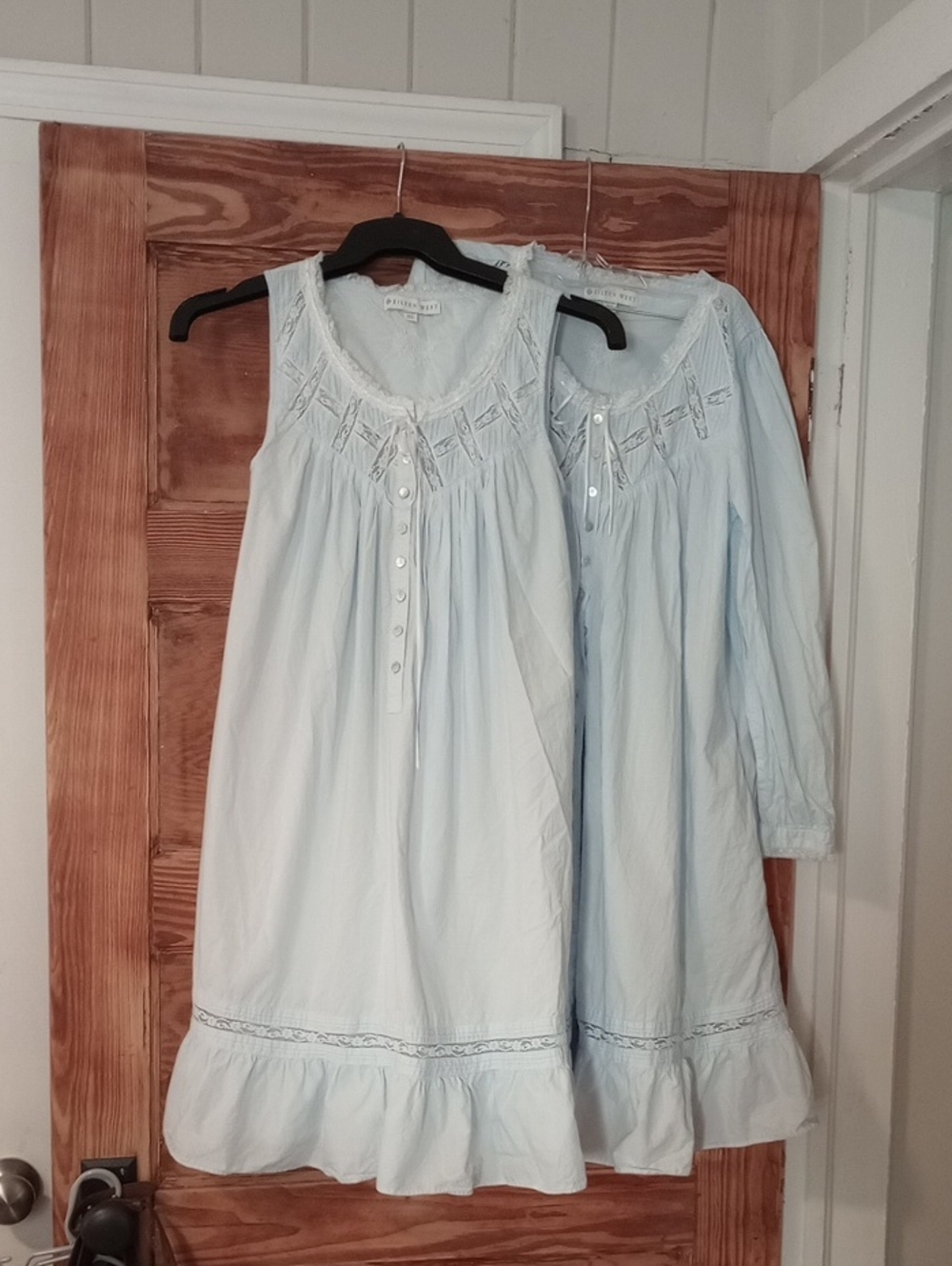 Eileen West Light Blue Cotton Midi Nightdress with Lace Trim